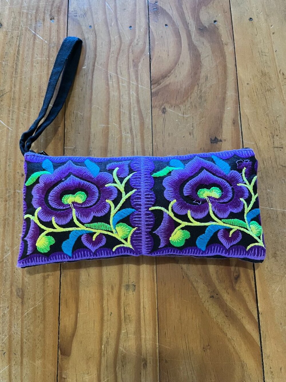 Embroidered Floral Hmong Tribe Wristlet 8" L x 4" H